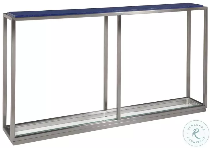 Signature Designs Blue And Brushed Stainless Steel Ultramarine Console Table