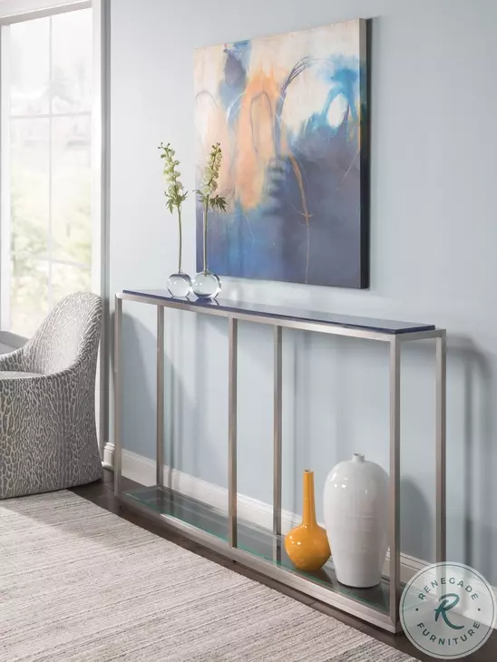 Signature Designs Blue And Brushed Stainless Steel Ultramarine Console Table