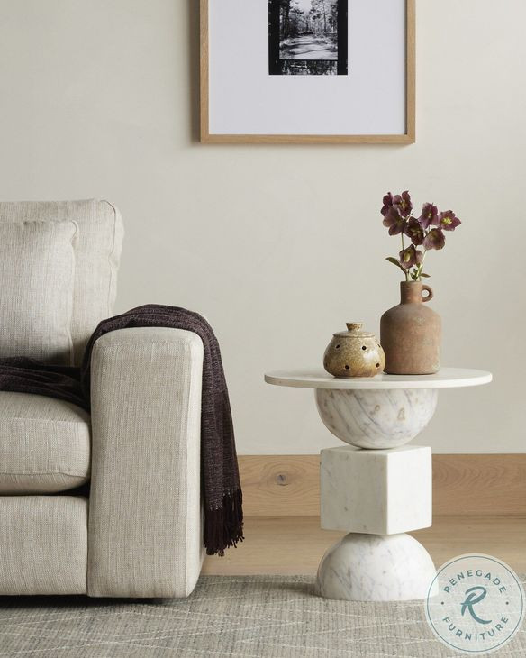 Neda Polished White Marble End Table
