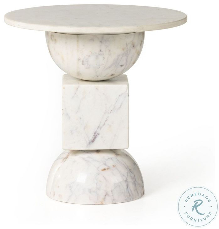 Neda Polished White Marble End Table