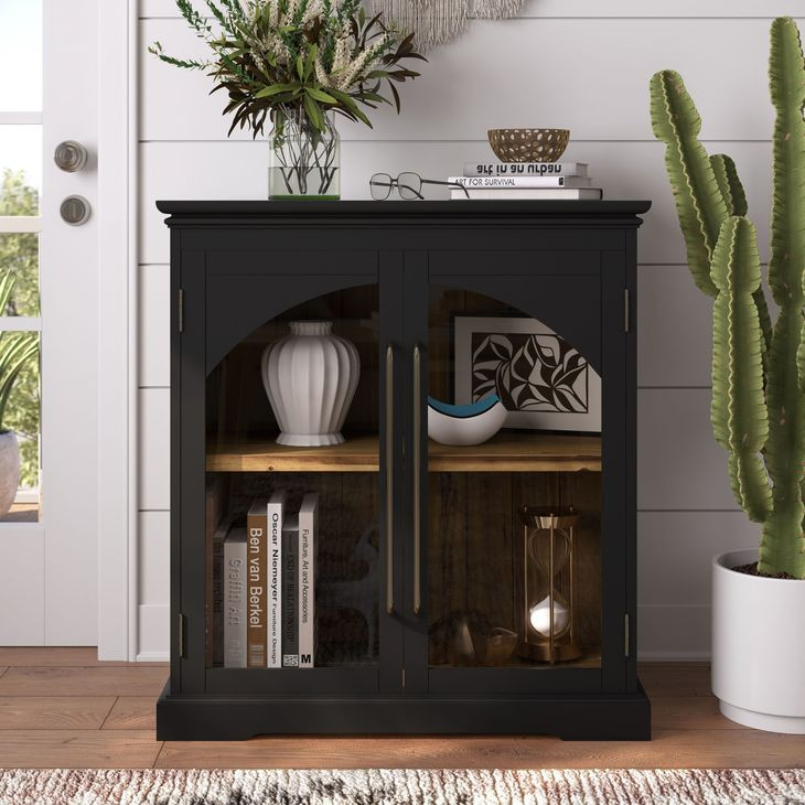 Archdale Black 2 Glass Door Accent Storage Cabinet