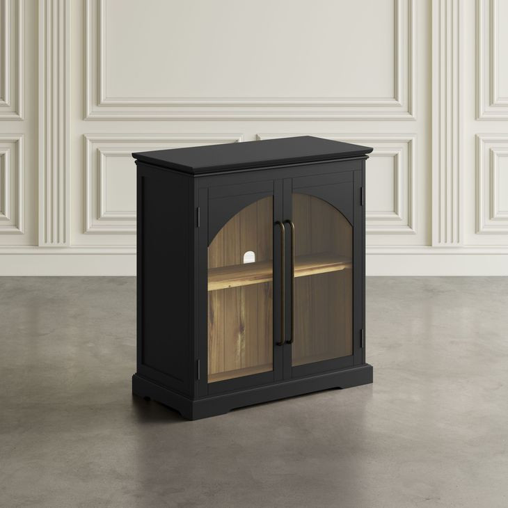 Archdale Black 2 Glass Door Accent Storage Cabinet