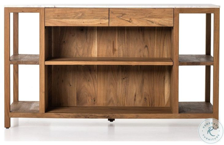 Indira Smoked Acacia And White Marble Kitchen Island