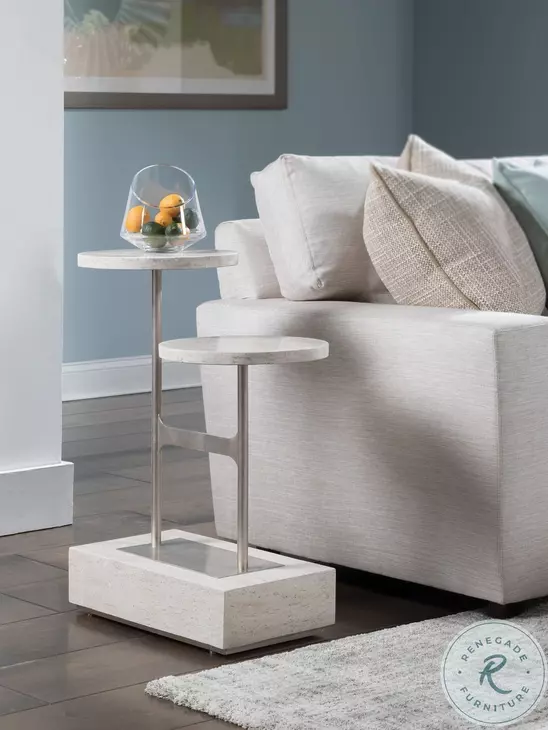 Signature Designs White Vein Travertine And Champagne Leaf Cirque Rectangular Spot Table