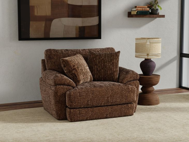 Jaden Cocoa Upholstered Chair and A Half with Pillows