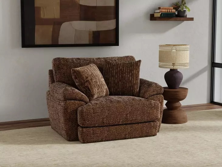 Jaden Cocoa Upholstered Chair and A Half with Pillows