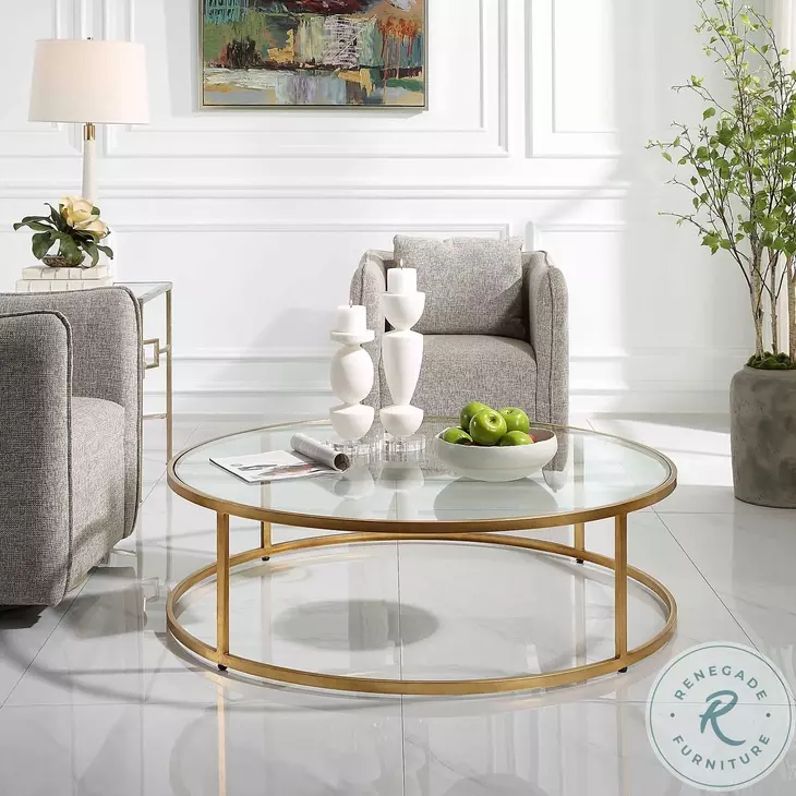 Radius Antique Gold Glass Top Cocktail Table