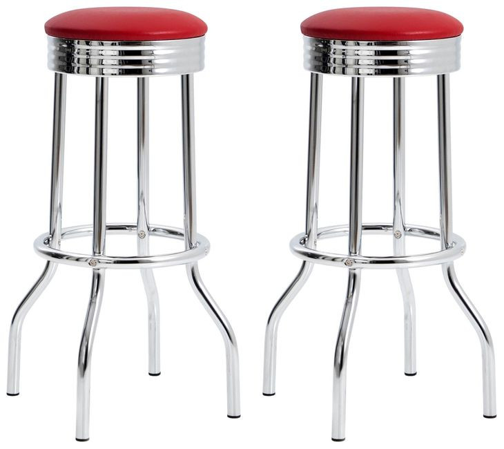Theodore Red And Chrome Upholstered Top Bar Stool Set of 2