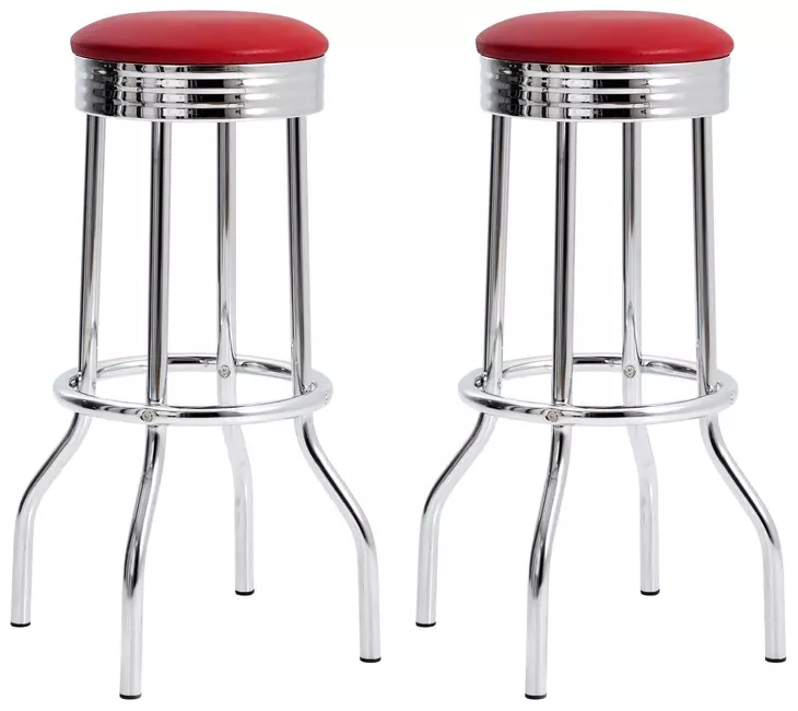 Theodore Red And Chrome Upholstered Top Bar Stool Set of 2