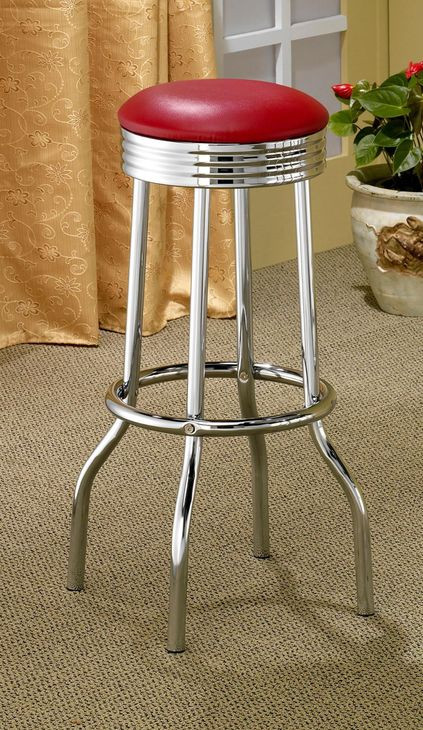 Theodore Red And Chrome Upholstered Top Bar Stool Set of 2