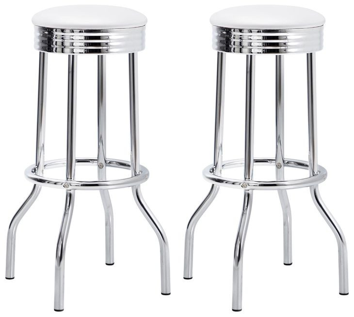 Theodore White And Chrome Upholstered Top Bar Stool Set of 2