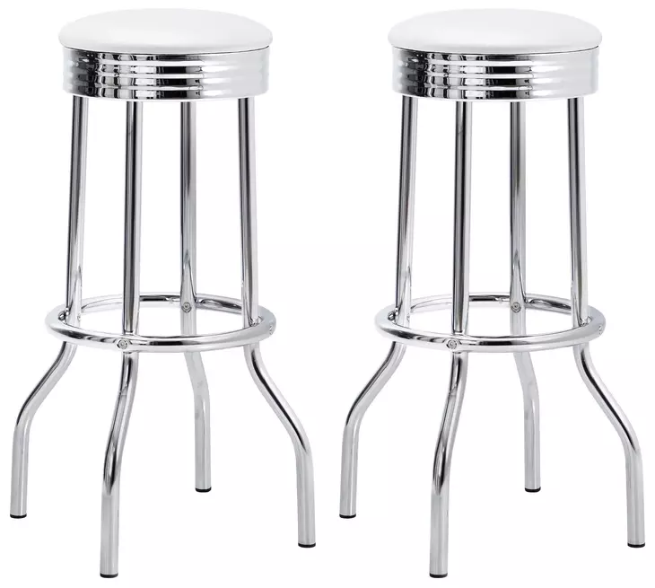 Theodore White And Chrome Upholstered Top Bar Stool Set of 2