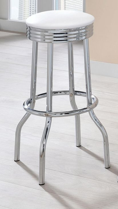 Theodore White And Chrome Upholstered Top Bar Stool Set of 2