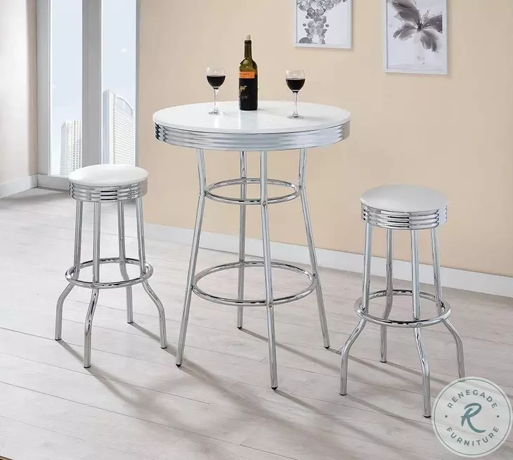 2300 Glossy White and Chrome Bar Table
