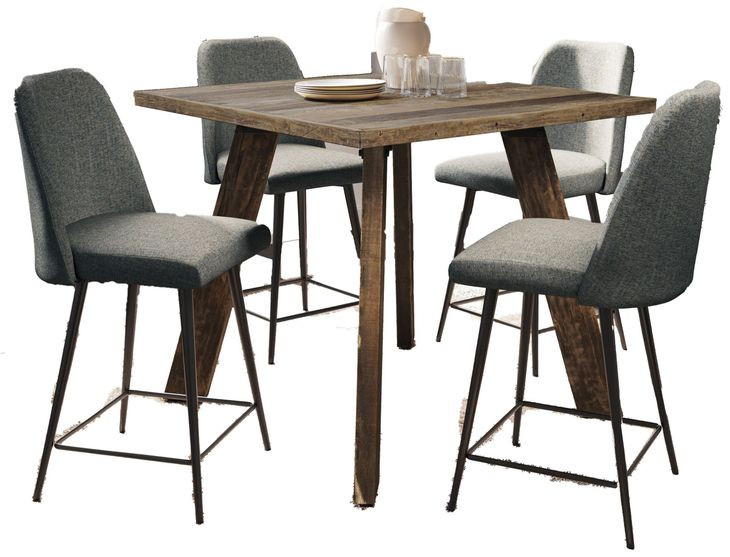 Reclamation Platinum and Gray Upholstered 5 Piece Counter Height Dining Set