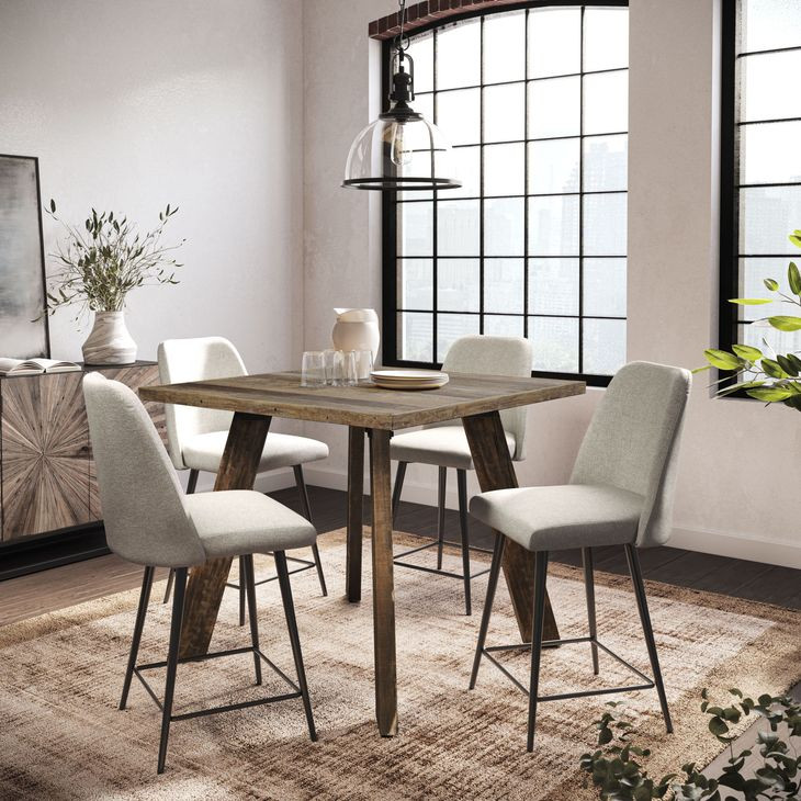 Reclamation Natural and Gray Upholstered 5 Piece Counter Height Dining Set