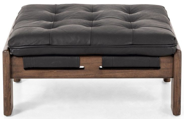 Halston Heirloom Black Leather Ottoman