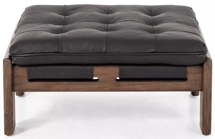 Halston Heirloom Black Leather Ottoman