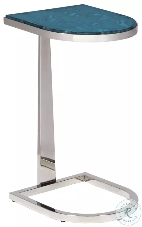 Signature Designs Aquamarine And Polished Stainless Steel Placido Spot Table