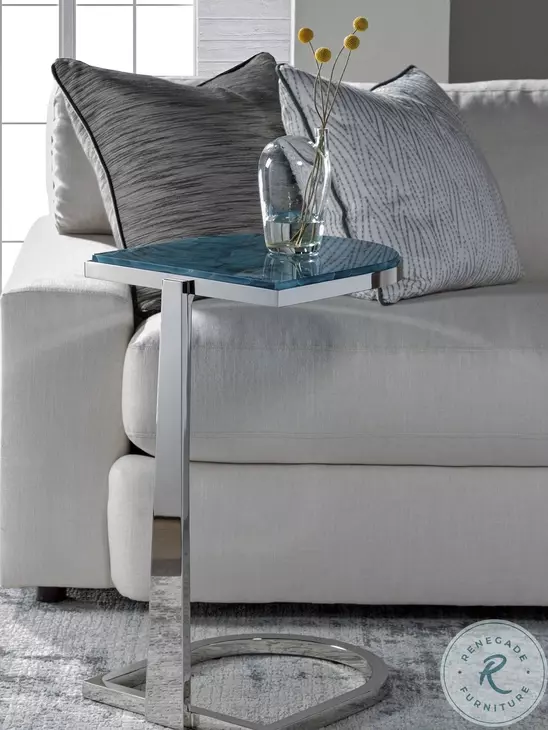Signature Designs Aquamarine And Polished Stainless Steel Placido Spot Table