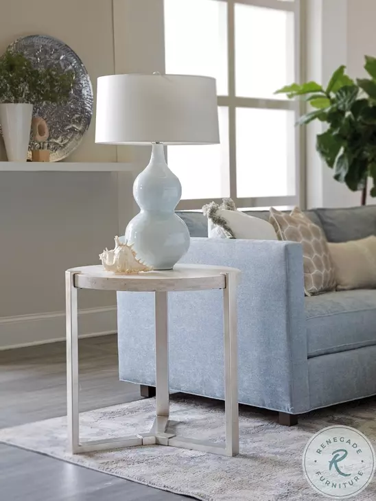 Signature Designs White And Champagne Silver Denizen Round Lamp Table