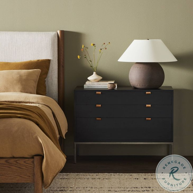 Trey Black Wash Poplar Large 3 Drawer Nightstand