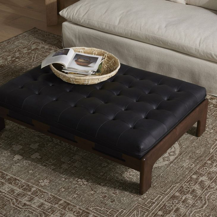 Halston Heirloom Black Leather Cocktail Ottoman