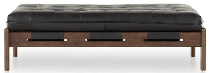 Halston Heirloom Black Leather Cocktail Ottoman
