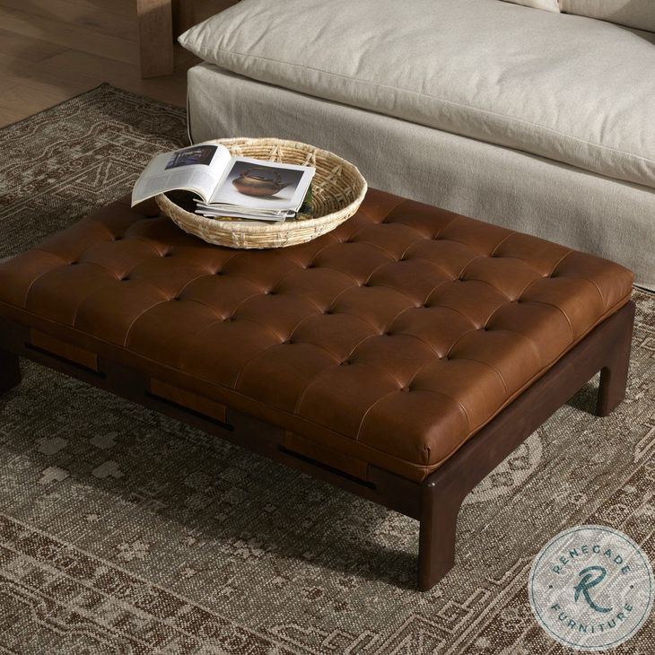 Halston Heirloom Sienna Leather Cocktail Ottoman