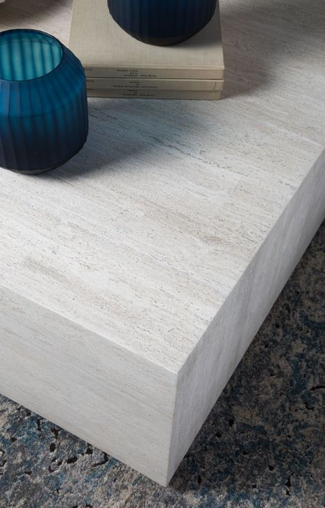 Cassio Creamy White Square Travertine Top Cocktail Table