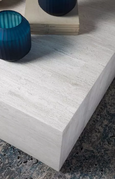 Cassio Creamy White Square Travertine Top Cocktail Table