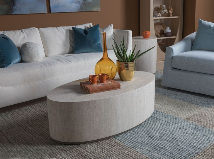 Cassio Creamy White Oval Travertine Top Cocktail Table