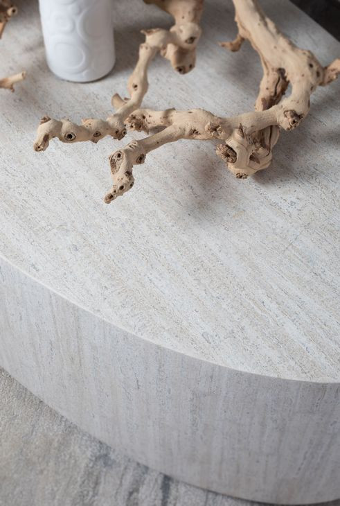 Cassio Creamy White Oval Travertine Top Side Table