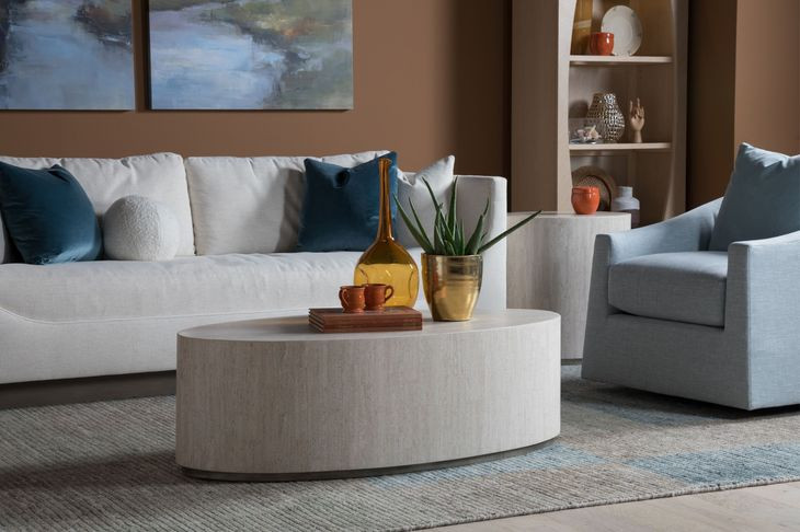 Cassio Creamy White Oval Travertine Top Cocktail Table