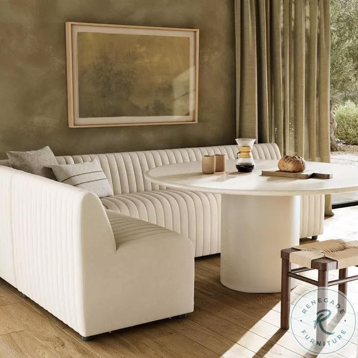 Augustine Capri Oatmeal Performance Fabric 110" L Shape Dining Banquette