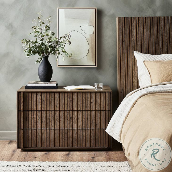 Leo Rustic Grey Veneer 3 Drawer Nightstand