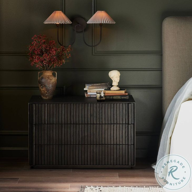 Leo Smoked Black Veneer 3 Drawer Nightstand