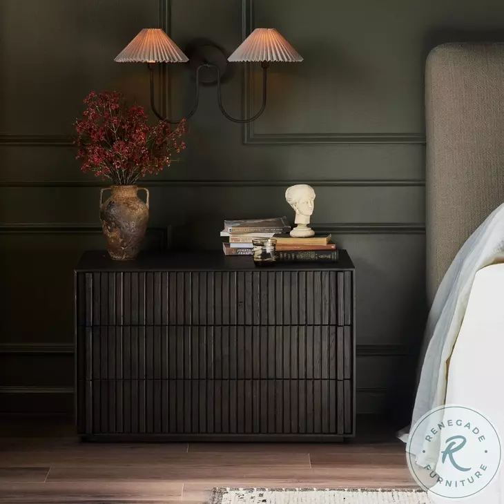 Leo Smoked Black Veneer 3 Drawer Nightstand