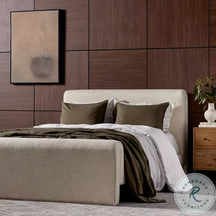 Mitchell Thames Cream Performance Fabric Queen Upholstered Bed