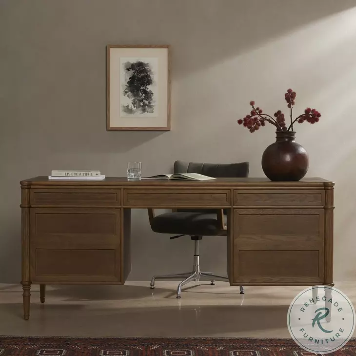 Toulouse Toasted Oak Veneer 7 Drawer Executive Desk