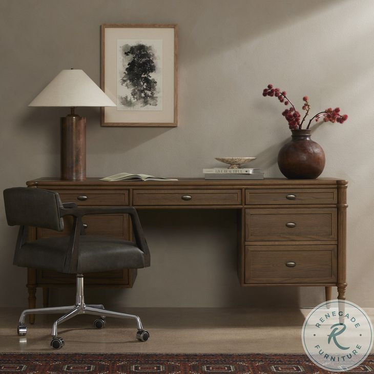 Toulouse Toasted Oak Veneer 7 Drawer Executive Desk