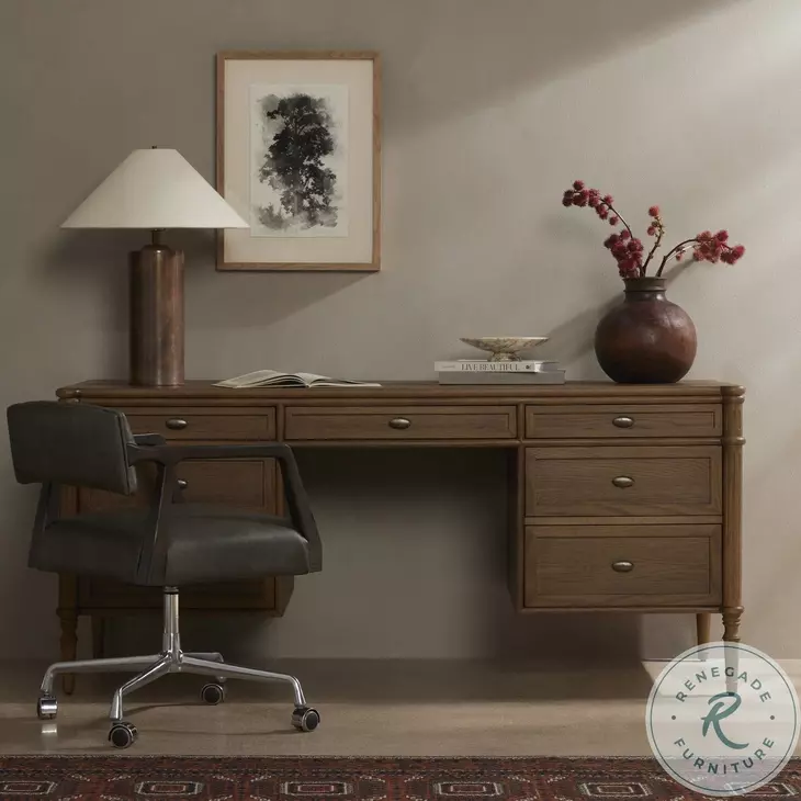 Toulouse Toasted Oak Veneer 7 Drawer Executive Desk