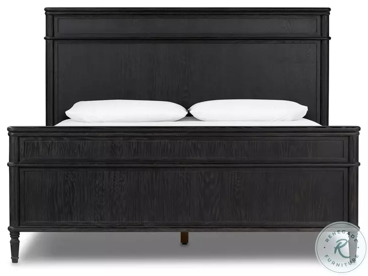 Toulouse Distressed Black Queen Upholstered Bed