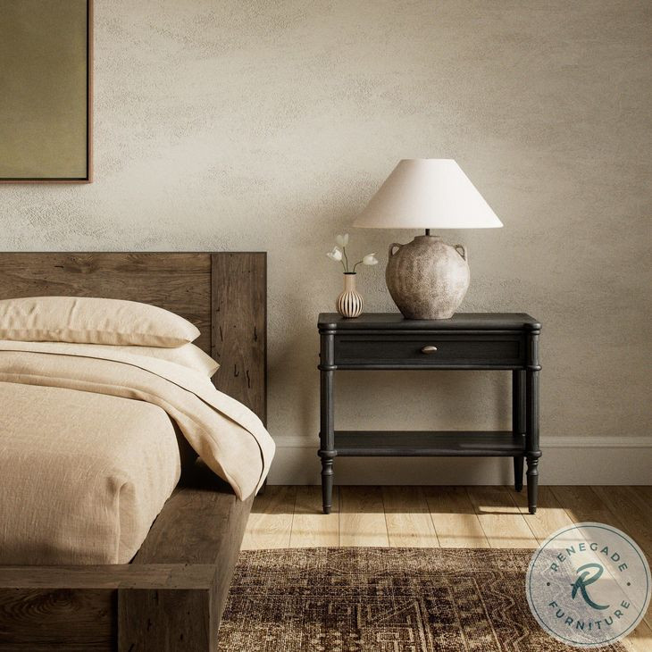 Toulouse Distressed Black Oak 1 Drawer Nightstand