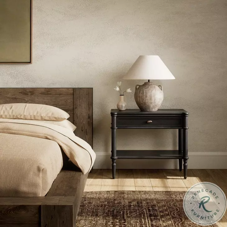 Toulouse Distressed Black Oak 1 Drawer Nightstand