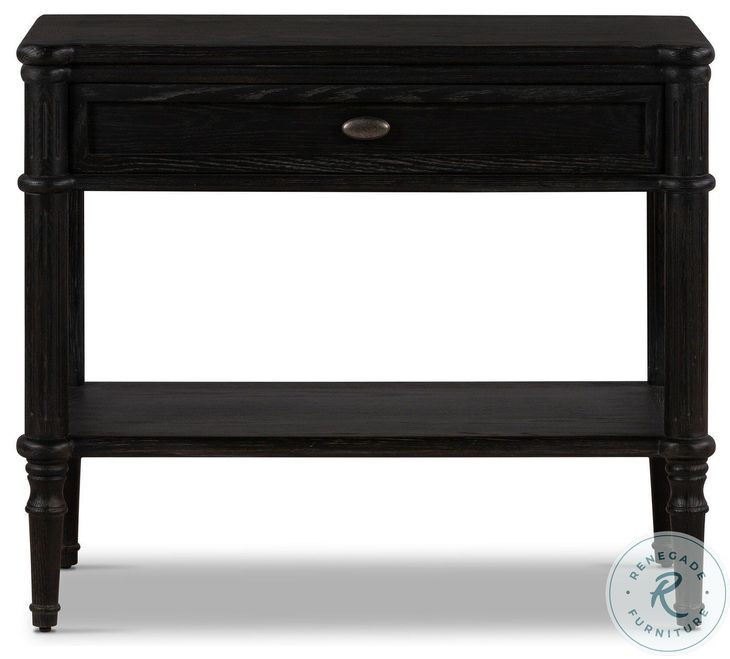 Toulouse Distressed Black Oak 1 Drawer Nightstand