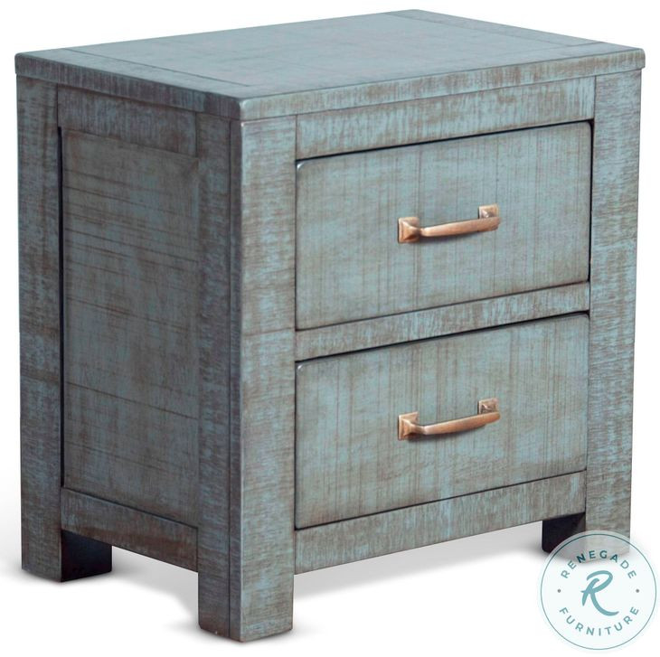 Saddle and Sage Blue 2 Drawer Nightstand