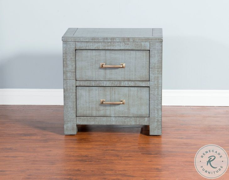 Saddle and Sage Blue 2 Drawer Nightstand