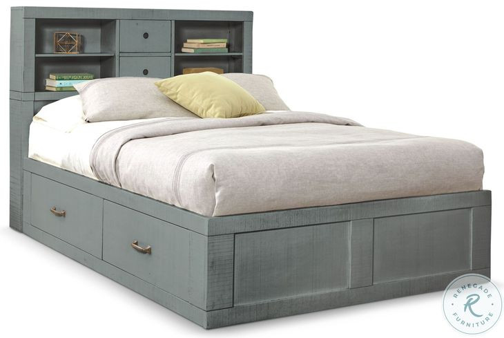 Saddle and Sage Blue Full Storage Platform Bed