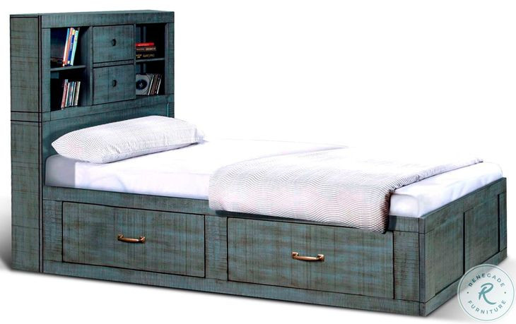 Saddle and Sage Blue Twin Storage Platform Bed